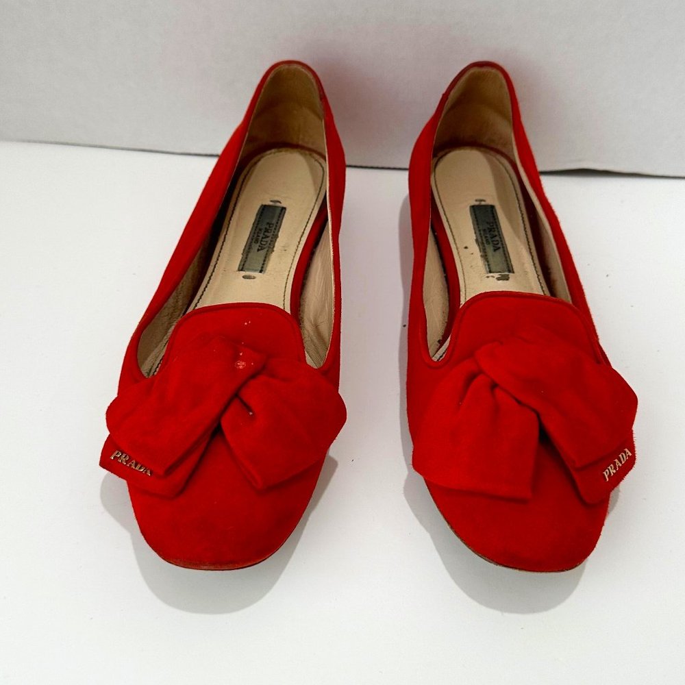 Prada Red Suede Loafer Flat 37